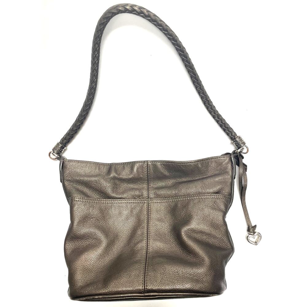 Brighton Your Bag Beck Bucket Organizer Pewter Wide Bottom Hobo Shoulder Purse